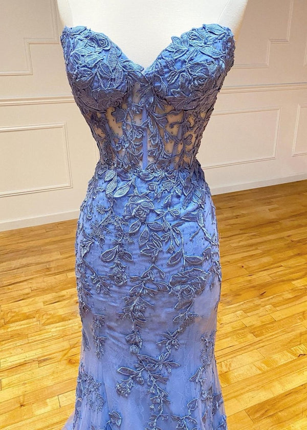 Evie |Mermaid Strapless Lace Prom Dress With Appliques