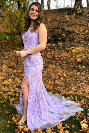 Mermaid Strapless Lace Long Prom Dress with Slit – Prom Dress by KissProm | Available at KissProm