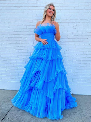 Vanessa |Strapless A-Line Tiered Crinkled Tulle Prom Dress