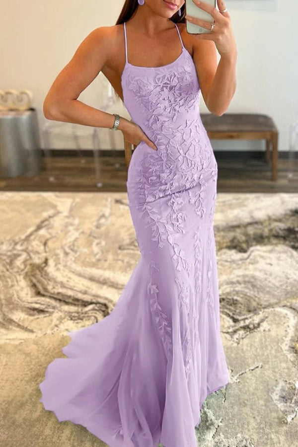 Lucille |Mermaid Spaghetti Straps Lace Prom Dress