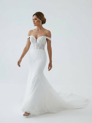 White Long Tulle Mermaid Wedding Dress with Lace Appliques – Wedding Dress by KissProm | Available at KissProm