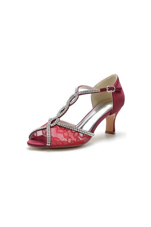 Ivory Leather Heels Adorned with Lace and Rhinestone Accents - KissProm