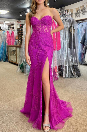 Mermaid Strapless Corset Lace Prom Dress with Slit – Prom Dress by KissProm | Available at KissProm