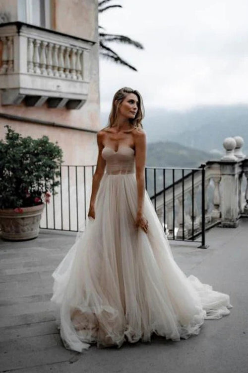A-Line Sweetheart Tulle Long Wedding Dresses – Wedding Dress by kissprom | Available at KissProm