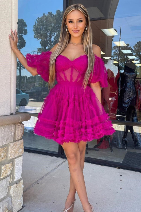 Naomi | A Line Off the Shoulder Tulle Homecoming Dress