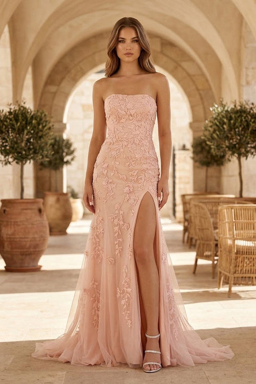 Mermaid Strapless Lace Long Prom Dress with Slit – Prom Dress by KissProm | Available at KissProm