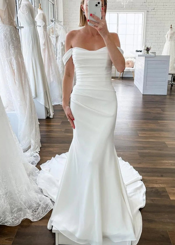 Elegant Mermaid Off the Shoulder Elastic Long Wedding Dresses – Wedding Dress by Kissprom | Available at KissProm