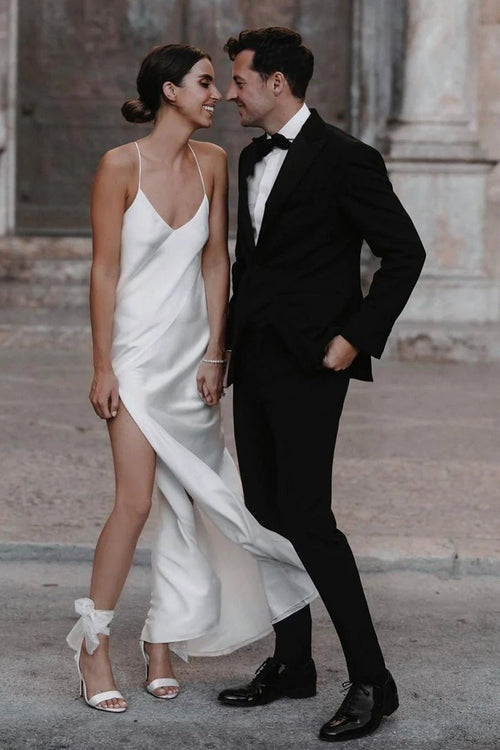 Jovana | Charming Sheath Silk Satin Wedding Dresses with Slit