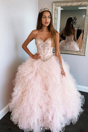 Quinceanera Dress Pink Sweetheart Sleeveless Tulle Prom Dresses Sweet Dresses - KissProm