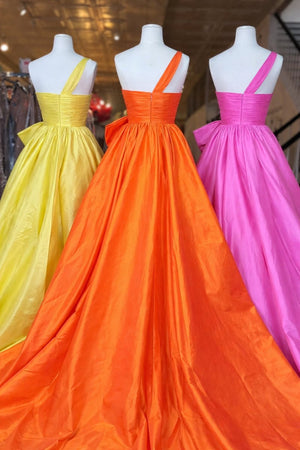 One Shoulder Satin A Line Prom Dress With Bow - KissProm