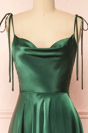 Vienna | Simple Satin Long A - Line Prom Dress Spaghetti Straps Evening Dress - KissProm