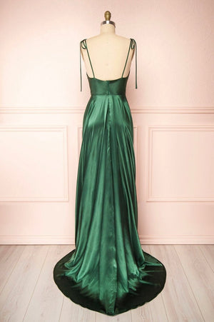 Vienna | Simple Satin Long A - Line Prom Dress Spaghetti Straps Evening Dress - KissProm