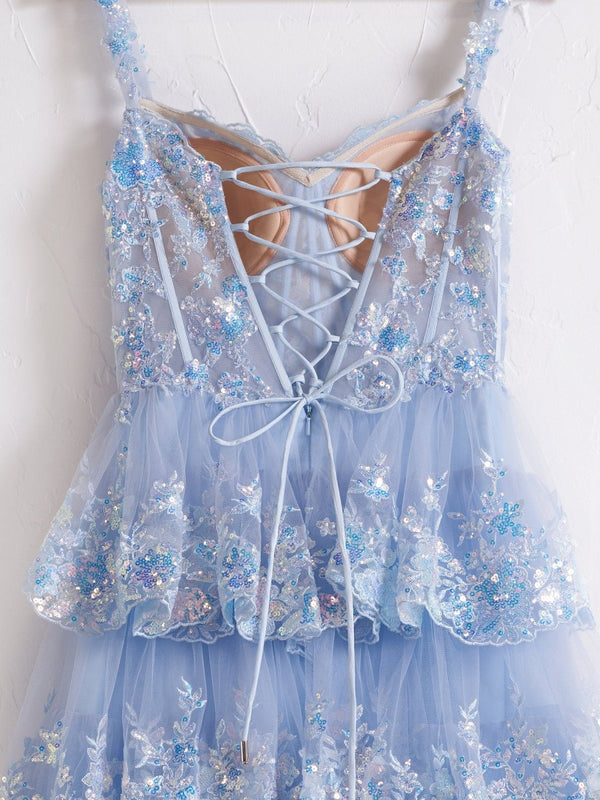 Princess A Line Off the Shoulder Corset Prom Dress with Lace Ruffles – Prom Dress by KissProm | Available at KissProm