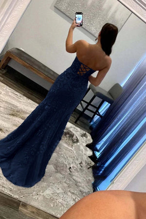 Mermaid Strapless Corset Lace Prom Dress with Slit – Prom Dress by KissProm | Available at KissProm
