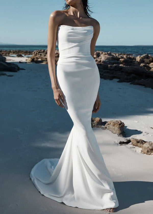 Lilia | Mermaid Satin Sleeveless Wedding Dress With Sweep Train