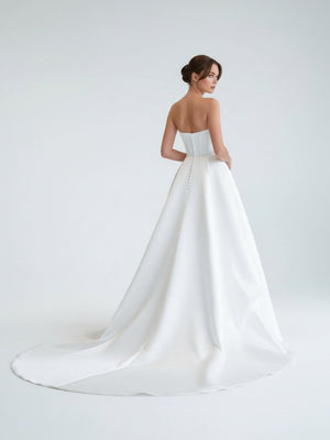 Jane | A-Line Strapless White Satin Wedding Dresses with Slit