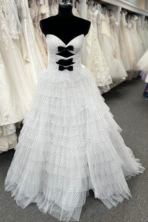 Polka Dot Strapless Ruffle Tiered Prom Gown with Keyholes – Prom Dress by KissProm | Available at KissProm