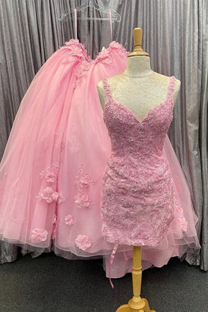 Pink Tulle Floral Appliques Sweetheart Lace-Up Quinceanera Dress – Prom Dress by KissProm | Available at KissProm