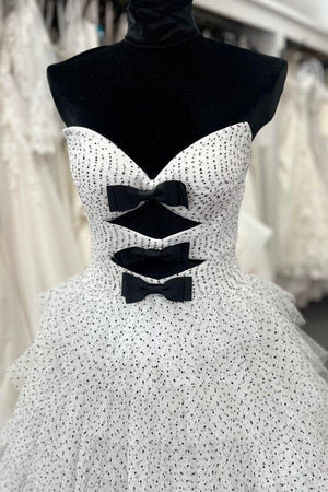 Polka Dot Strapless Ruffle Tiered Prom Gown with Keyholes – Prom Dress by KissProm | Available at KissProm