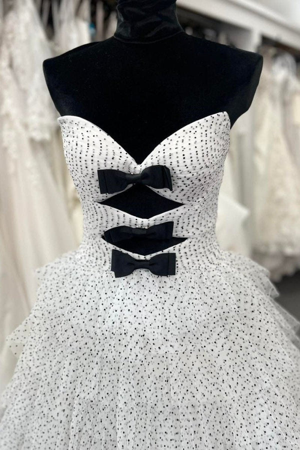 Polka Dot Strapless Ruffle Tiered Prom Gown with Keyholes – Prom Dress by KissProm | Available at KissProm