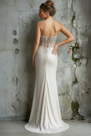 Strapless Mermaid Long Sequins Prom Dress With Split – Prom Dress by KissProm | Available at KissProm