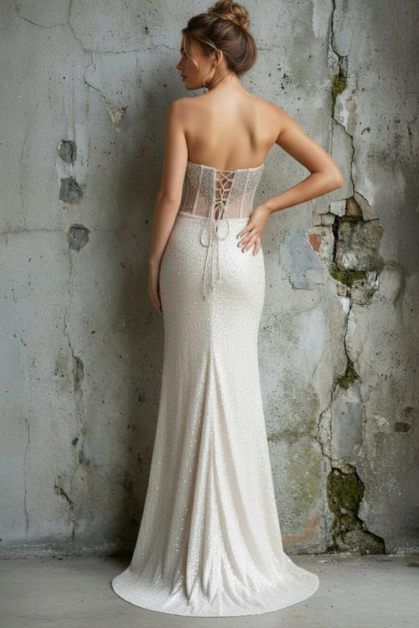 Strapless Mermaid Long Sequins Prom Dress With Split – Prom Dress by KissProm | Available at KissProm