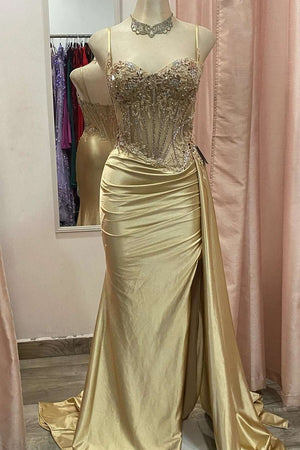 Silver Spaghetti Straps Mermaid Appliqued Prom Dress With Split – Prom Dress by KissProm | Available at KissProm
