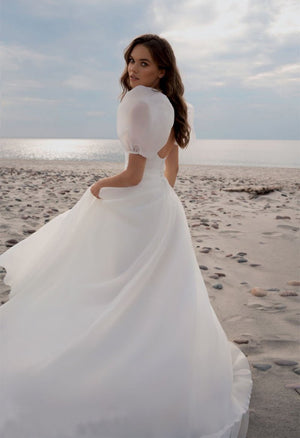 Charming A-Line Square Neck Short Sleeves Wedding Dresses with Train – Wedding Dresses by kissprom | Available at KissProm