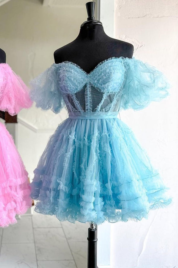 Naomi | A Line Off the Shoulder Tulle Homecoming Dress