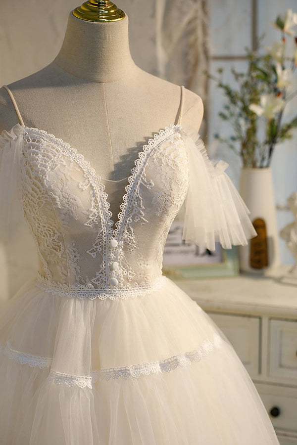 Maggie |A-line V Neck Spaghetti Straps Tulle Homecoming Dress