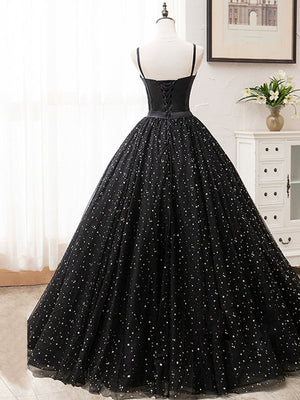 V Neck Glitter Black Long Prom Dress - KissProm