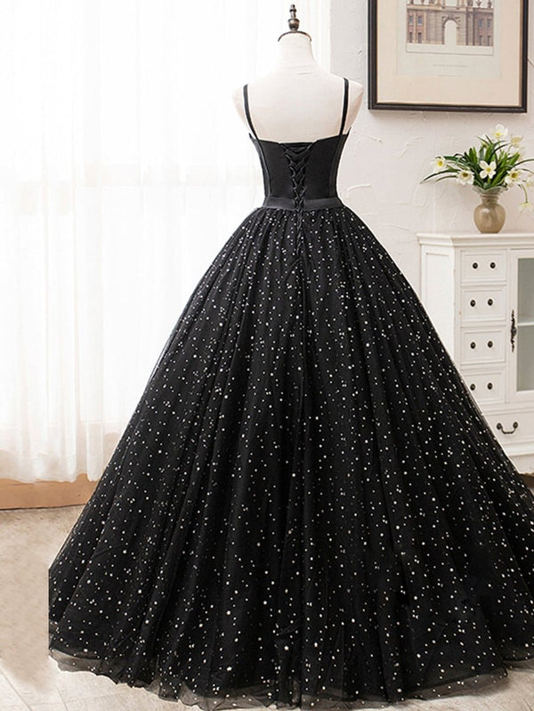 V Neck Glitter Black Long Prom Dress - KissProm