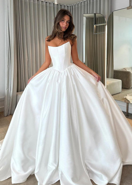 Ball Gown Strapless Satin Wedding Dresses – Wedding Dresses by KissProm | Available at KissProm