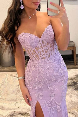 Mermaid Strapless Corset Lace Prom Dress with Slit – Prom Dress by KissProm | Available at KissProm