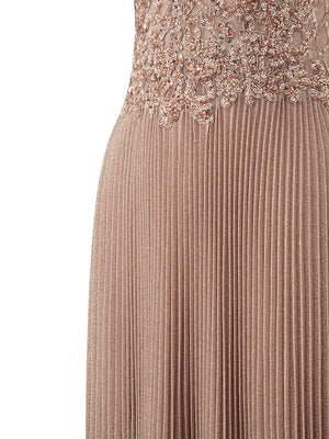 Elizabeth | Rose Pink A - line Floor Length Glitter Jersey Prom Dress with Appliques and Sequins - KissProm