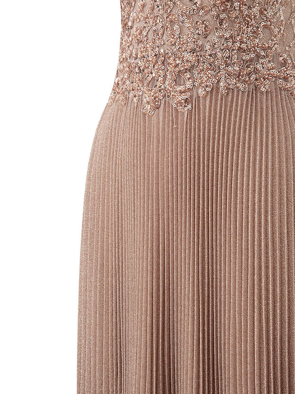Elizabeth | Rose Pink A - line Floor Length Glitter Jersey Prom Dress with Appliques and Sequins - KissProm