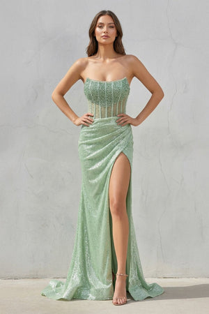Strapless Mermaid Long Sequins Prom Dress With Split – Prom Dress by KissProm | Available at KissProm