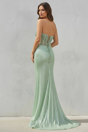 Strapless Mermaid Long Sequins Prom Dress With Split – Prom Dress by KissProm | Available at KissProm