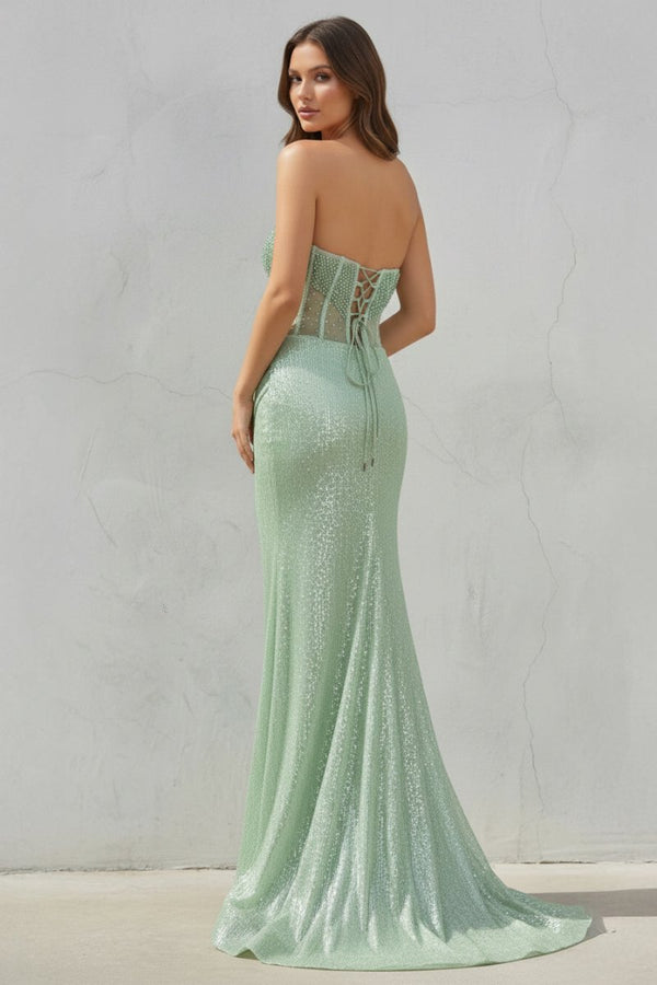 Strapless Mermaid Long Sequins Prom Dress With Split – Prom Dress by KissProm | Available at KissProm