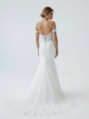 White Long Tulle Mermaid Wedding Dress with Lace Appliques – Wedding Dress by KissProm | Available at KissProm