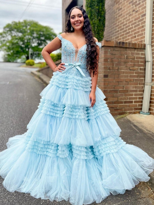 Princess A Line Off the Shoulder Light Pink Long Prom Dress with Ruffles