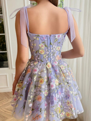 A-Line Lilac Short Homecoming Dress with 3D Flowers – Homecoming Dress by KissProm | Available at KissProm
