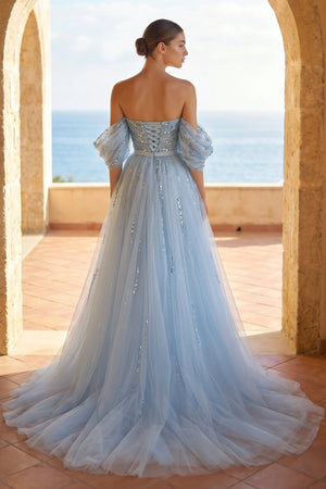 Sheath Sweetheart Prom Dresses Short Sleeve Detachable Sequined with Slit Overskirt