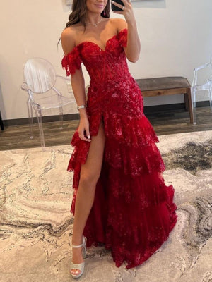Sheath Off the Shoulder Long Lace Prom Dress (Lace-up Back) – Prom Dress by KissProm | Available at KissProm