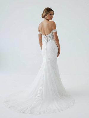 White Long Tulle Mermaid Wedding Dress with Lace Appliques – Wedding Dress by KissProm | Available at KissProm