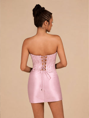 Pink - Strapless Bodycon Satin Pleated Short Homecoming & Cocktail Dresses With Beading