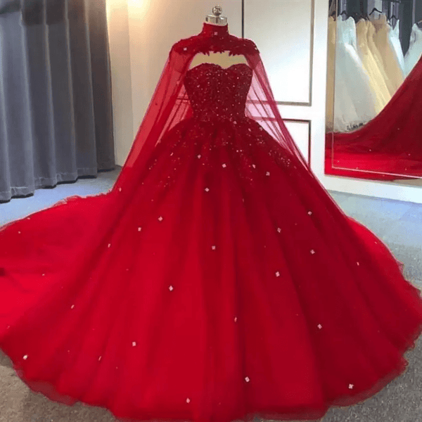 Royal Blue Tulle Ball Gown Prom Dress With Cape