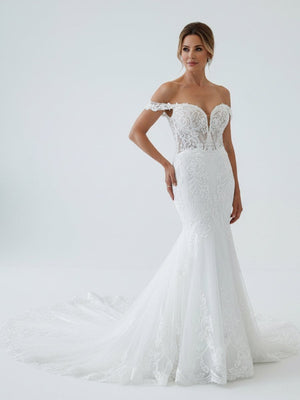 White Long Tulle Mermaid Wedding Dress with Lace Appliques – Wedding Dress by KissProm | Available at KissProm