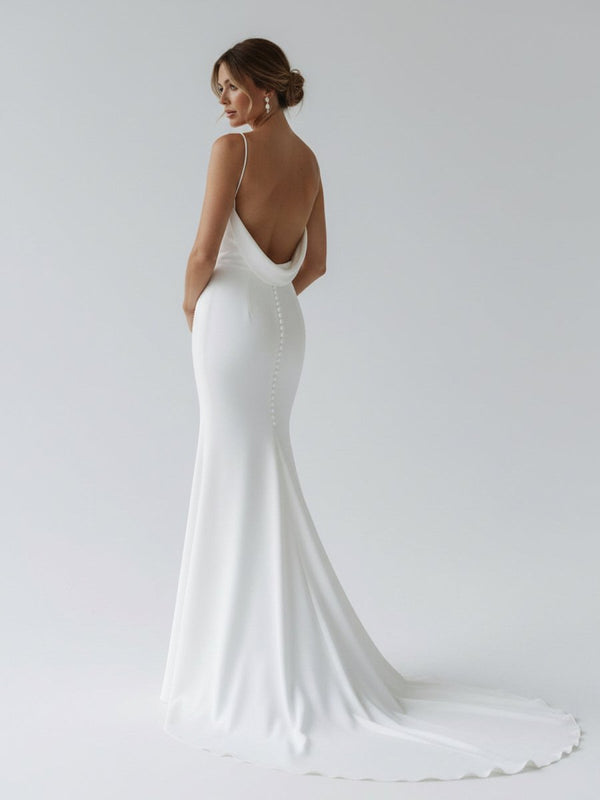 Elegant Mermaid V-Neck Elastic Satin Long Wedding Dresses – Wedding Dress by Kissprom | Available at KissProm