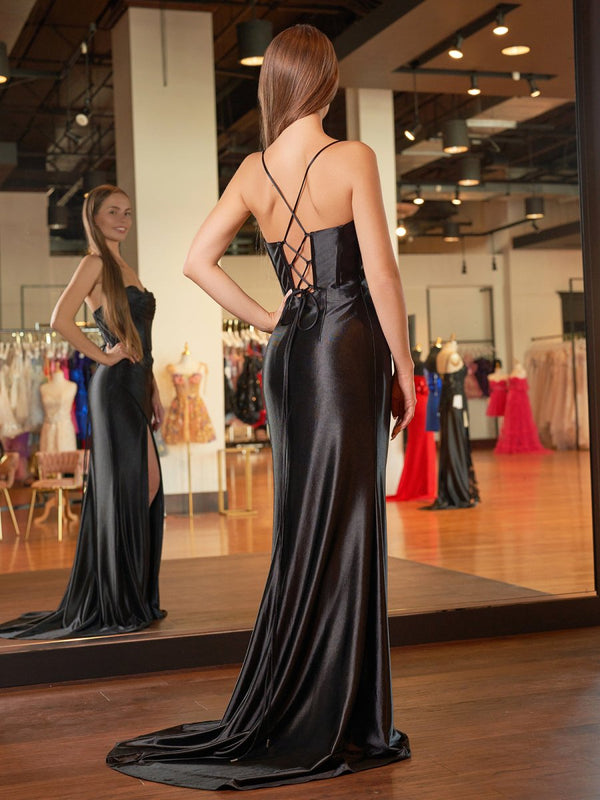 Spaghetti Straps Satin Mermaid Prom Dress with Slit – Prom Dress by KissProm | Available at KissProm